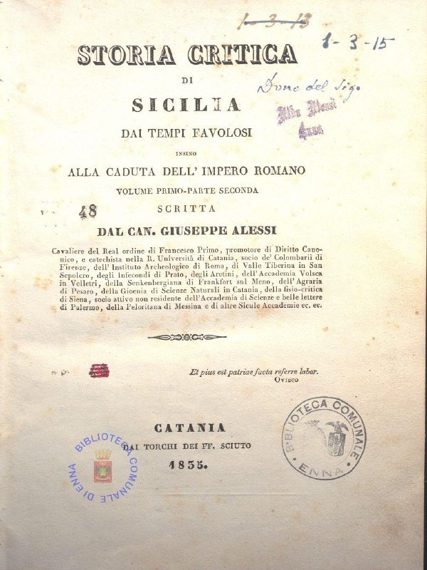 Storia critica di sicilia dai tempi favolosi insino alla caduta dell'impero romano - Volume I, parte II
