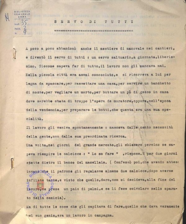SEZ. SAV. M.35.2.9 - DATTILOSCRITTO SERVO DI TUTTI. NINO SAVARESE. 1939-40