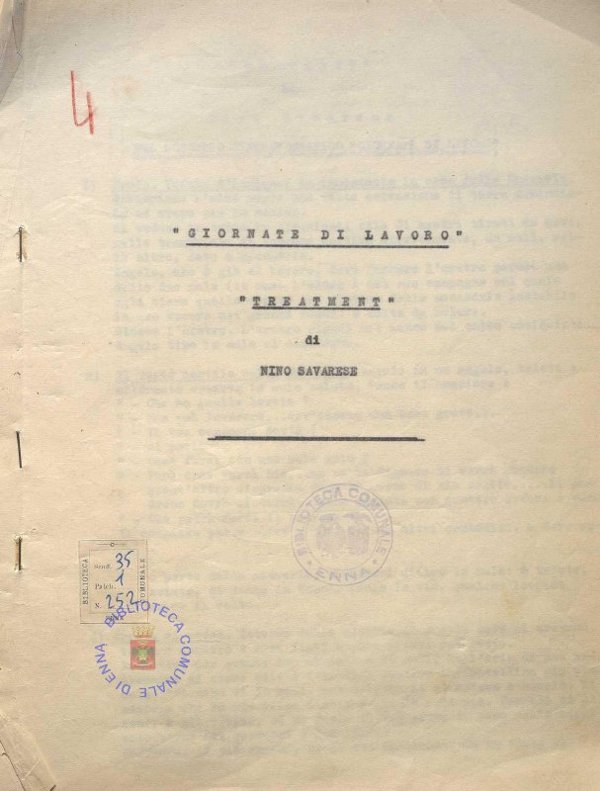 SEZ. SAV. 35.1.252 - GIORNATE DI LAVORO. TREATMENT DI NINO SAVARESE.N. 4