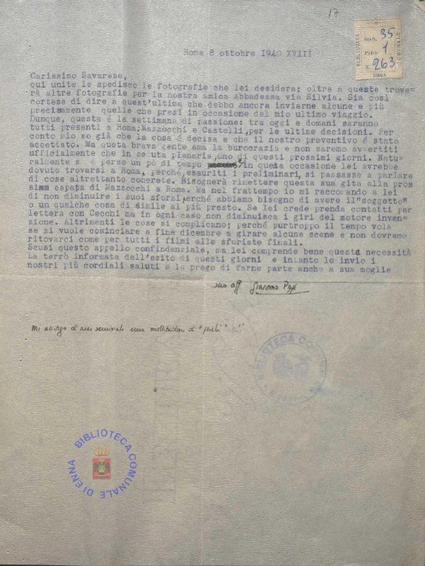 SEZ.SAV. 35.1.263 - LETTEREDOCUMENTI DI NINO SAVARESE