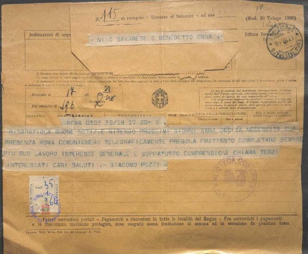 SEZ.SAV. 35.1.264 - LETTEREDOCUMENTI DI NINO SAVARESE