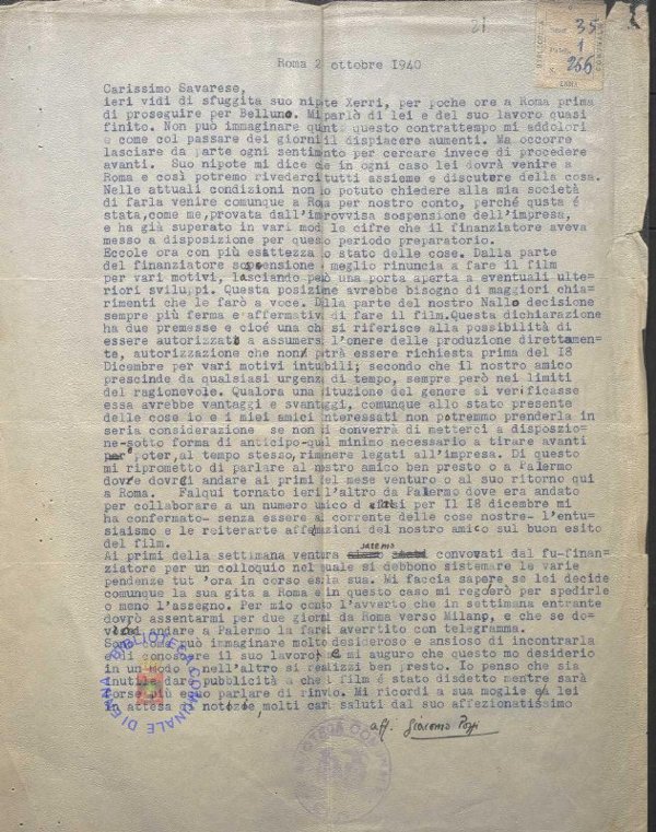 SEZ.SAV. 35.1.266 - LETTEREDOCUMENTI DI NINO SAVARESE