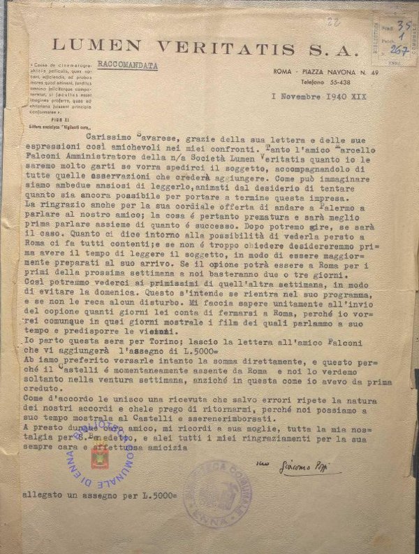 SEZ.SAV. 35.1.267 - LETTEREDOCUMENTI DI NINO SAVARESE