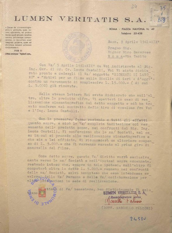 SEZ.SAV. 35.1.269 - LETTEREDOCUMENTI DI NINO SAVARESE