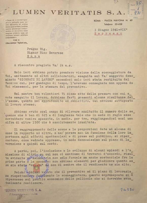 SEZ.SAV. 35.1.271 - LETTEREDOCUMENTI DI NINO SAVARESE