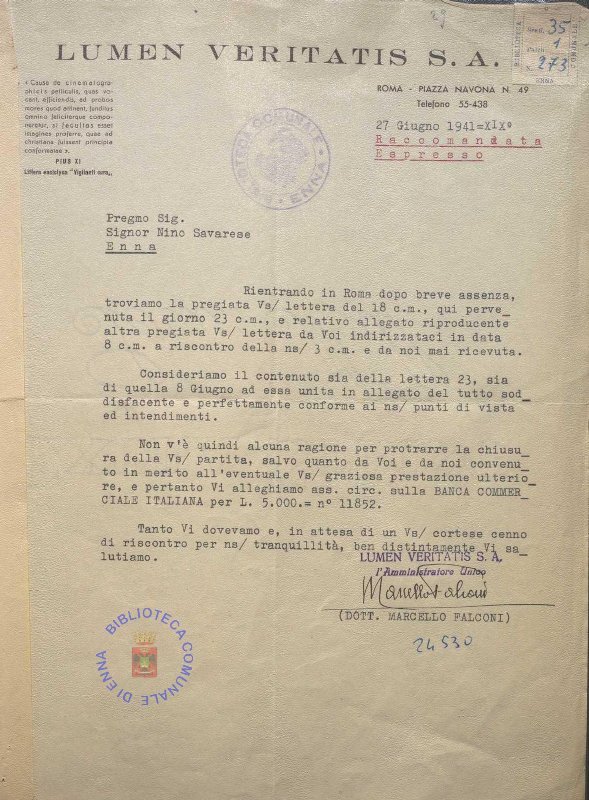 SEZ.SAV. 35.1.273 - LETTEREDOCUMENTI DI NINO SAVARESE