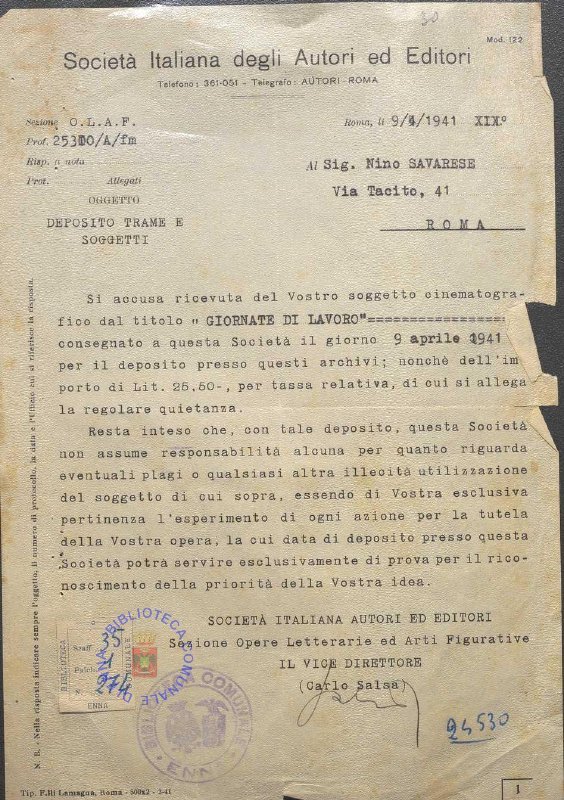 SEZ.SAV. 35.1.274 - LETTEREDOCUMENTI DI NINO SAVARESE