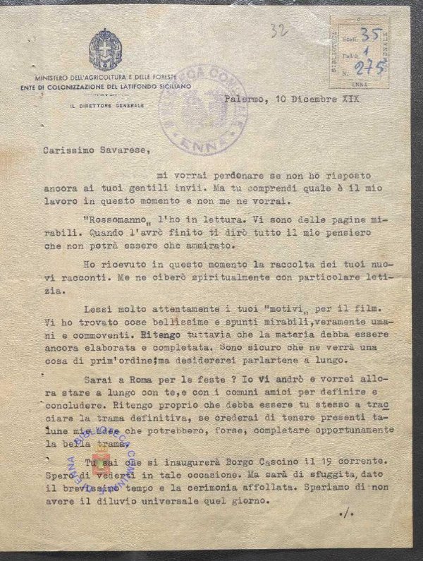 SEZ.SAV. 35.1.275 - LETTEREDOCUMENTI DI NINO SAVARESE