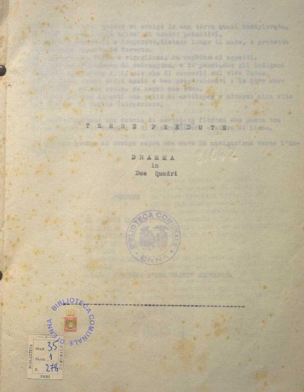 SEZ.SAV. 35.1.278 - TERRE PERDUTE. DRAMMA IN DUECQUADRI. NINO SAVARESE