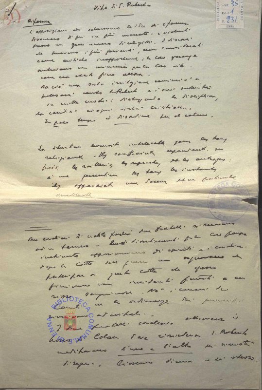 SEZ.SAV. 35.1.231 - APPUNTI SULLA VITA DI S. ROBERTO. NINO SAVARESE