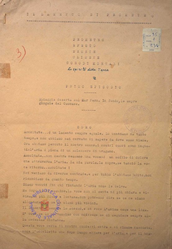SEZ.SAV. 35.1.234 - IL LAMENTO DI PROMETEO. NINO SAVARESE