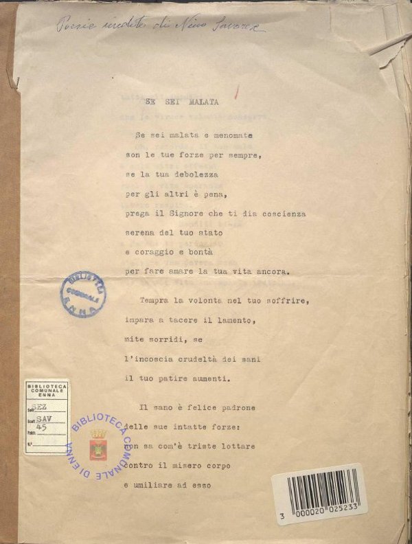SEZ.SAV. 45 - POESIE INEDITE DI NINO SAVARESE