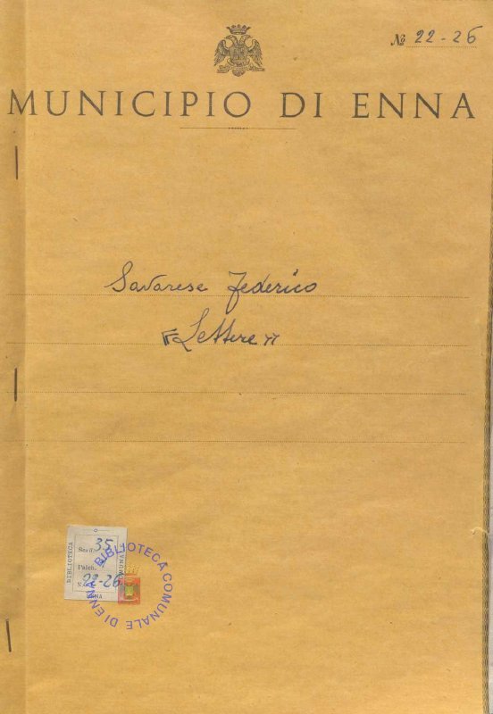 SEZ.SAV. M. 35.1.22-26 - FEDERICO SAVARESE, LETTERE
