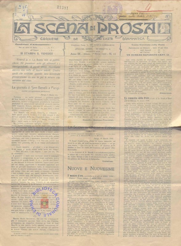 SEZ.SAV. M. 35.1.18 - RITAGLI DI GIORNALE SU FEDERICO SAVARESE