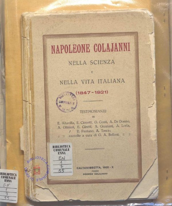 EN.1.7.55-65 - NAPOLEONE COLAJANNI, LETTERE, LIBRI, RIVISTE
