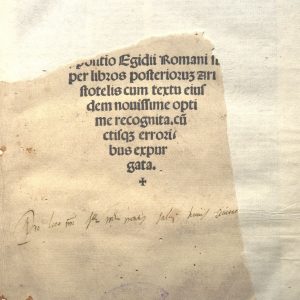 Inc.35.C.8 - COLUMNA, AEGIDIUS, EXPOSITIO SUPER LIBROS ELENCHORUM ARISTOTELIS. (SEGUE) AUGUSTINUS DE MESCHIATIS, QUAESTIO DE MEDIO DEMONSTRATIONIS.VENEZIA 1496