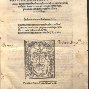 C.36.1.16 - OPUSCOLUM DE EMENDATIONIBUS TEMPORUM. GIOVANNI LUCIDO SAMOTEO. 1537
