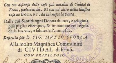 VITA DELLA BEATA VERGINE BENVENUTA. M. SFORZA. 1589