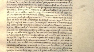 PLOTINUS, OPERA. COMM. MARSILIO FICINO. (PRECEDE) PORPHYRIUS, VITA PLOTINI. CON MARSILIO FICINO, PROHEMIUM AD LAURENTIUM MEDICEM; FIRENZE 1492