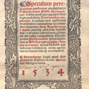 C.37.1.16 - SPECULUM PEREGRINARUM QUESTIONUM. BARTHOLOMEUS SIBYLLA. 1534