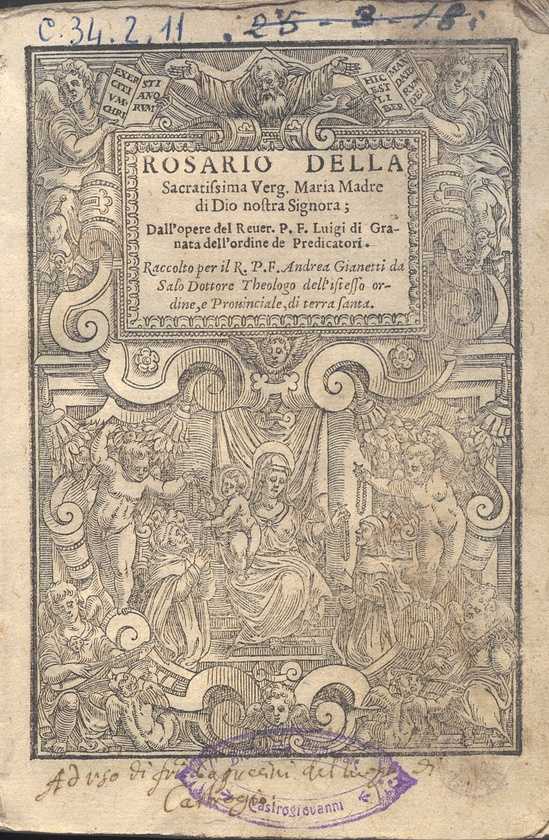 C.34.2.11 – ROSARIO DELLA SACRATISSIMA VERG.MARIA MADRE DI DIO NOSTRA SIGNORA. LUIGI  GRANADA.1585