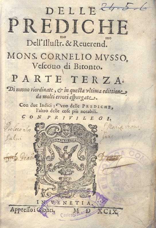 C.34.2.18 – PREDICHE. CORNELIO MUSSO VESCOVO DI BITONTO. 1599