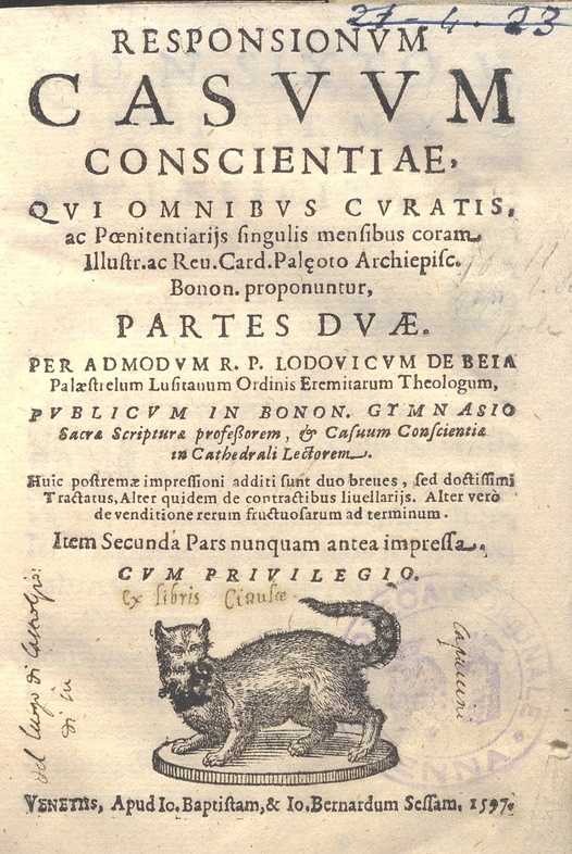 C.34.2.20 – RESPONSIONUM CASUUM CONSCIENTIAE. LODOVICO DE BEIA. 1597