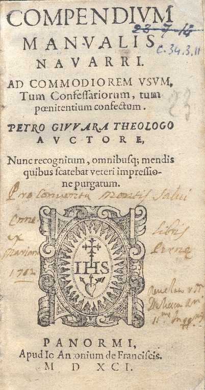 C.34.3.11 – COMPENDIUM MANUALIS NAVARRI. GIVVARA. 1591