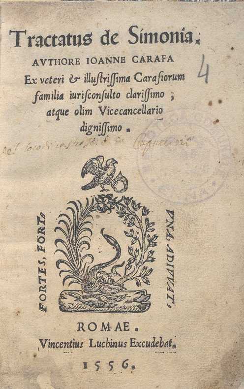 C.34.3.6 – TRACTATUS DE SIMONIA. G. CARAFA. 1556