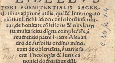 C.34.a.1.4 – ENCHIRIDION CONFESSORUM. FRATE ALEXANDRO DE ARIOSTO. 1540