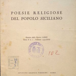 SEZ. SAV. .35.2.3 - POESIE RELIGIOSE DEL POPOLO SICILIANO. M. SAVARESE SAVOCA 1939