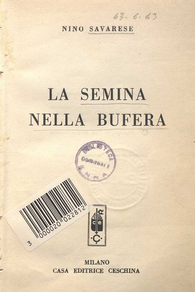 SEZ. SAV. 19 – LA SEMINA NELLA BUFERA. NINO SAVARESE. 1960