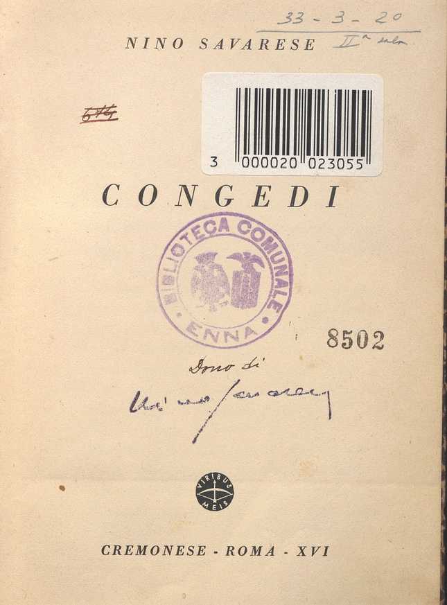 SEZ. SAV. 2 – CONGEDI. NINO SAVARESE.1937