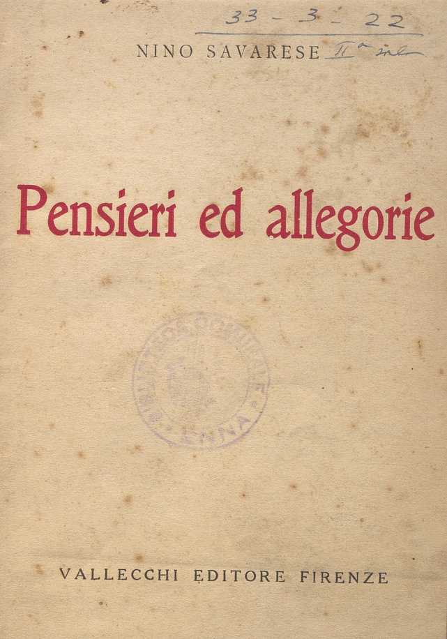SEZ. SAV. 26 – PENSIERI E ALLEGORIE. NINO SAVARESE. 1915-1918