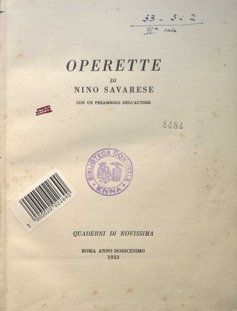 SEZ. SAV. 3.BIS – OPERETTE. NINO SAVARESE. 1933