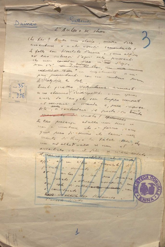 SEZ. SAV. 35.1.226 – MANOSCRITTO “GATTERIA”. NINO SAVARESE. 1925