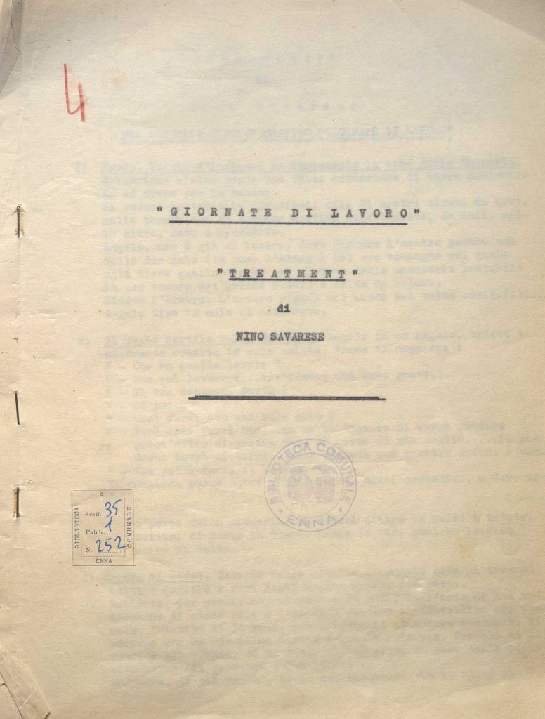 SEZ. SAV. 35.1.252 – GIORNATE DI LAVORO. TREATMENT DI NINO SAVARESE.N. 4