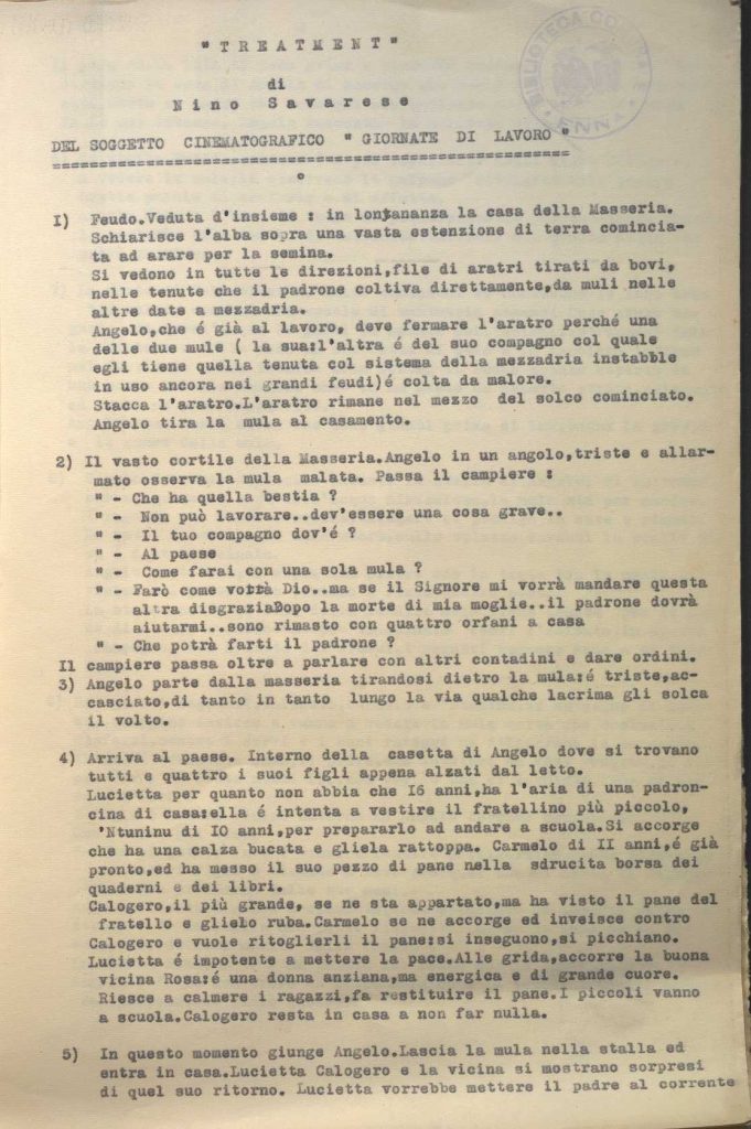 SEZ. SAV. 35.1.253 – GIORNATE DI LAVORO. TREATMENT DI NINO SAVARESE.N. 2