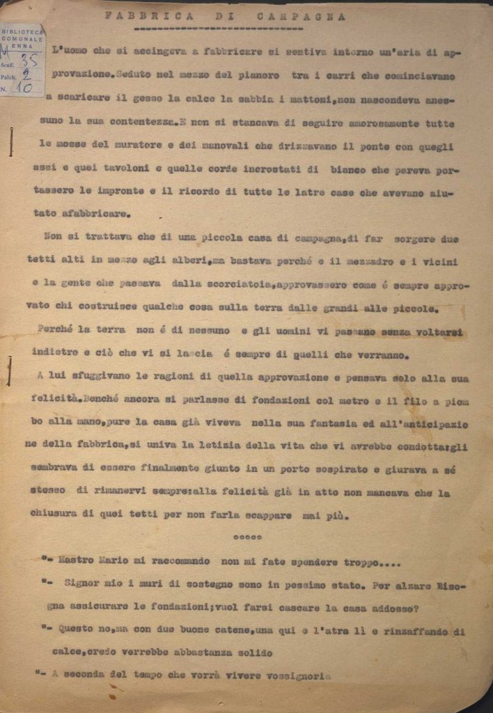 SEZ. SAV. M.35.2.10 – DATTILOSCRITTO FABBRICA DI CAMPAGNA. NINO SAVAESE. 1939-40