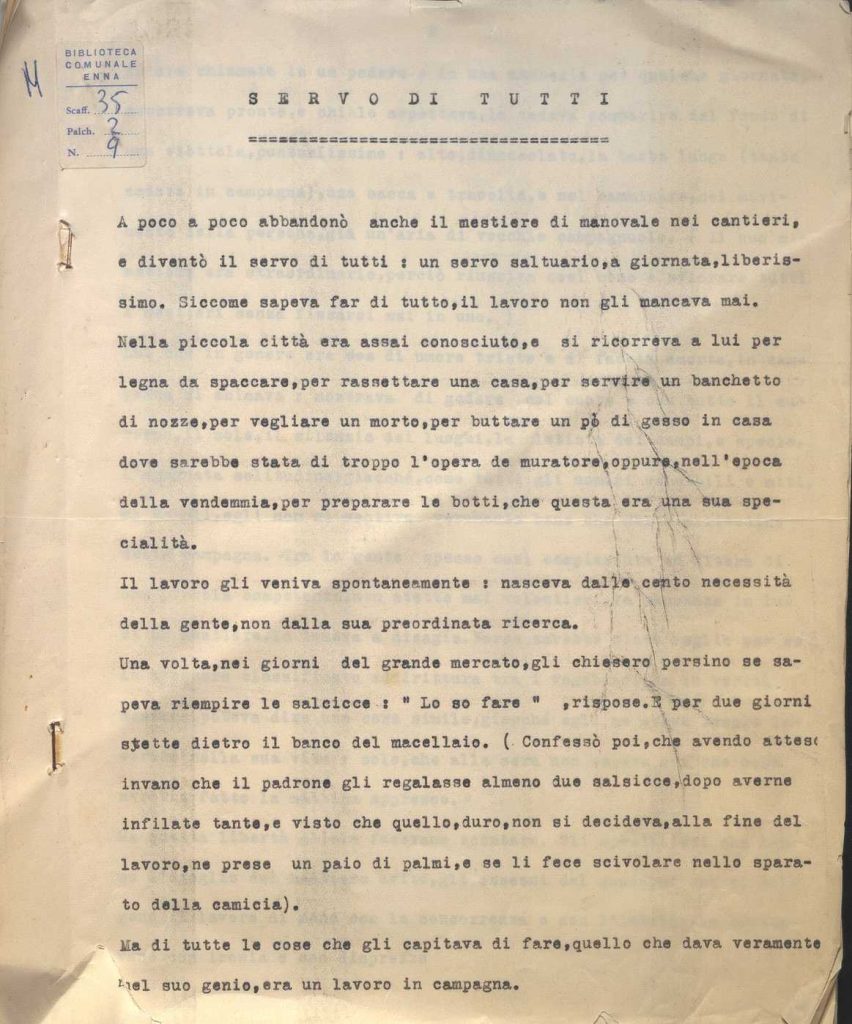 SEZ. SAV. M.35.2.9 – DATTILOSCRITTO SERVO DI TUTTI. NINO SAVARESE. 1939-40