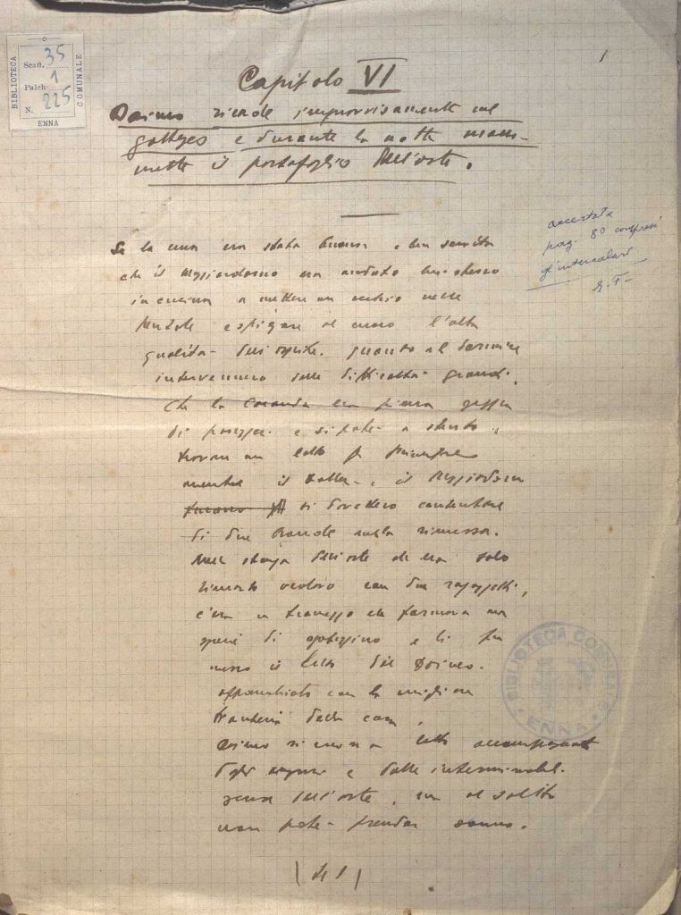 SEZ. SAV.35.1.225 – MANOSCRITTO “GATTERIA”. NINO SAVARESE. 1925