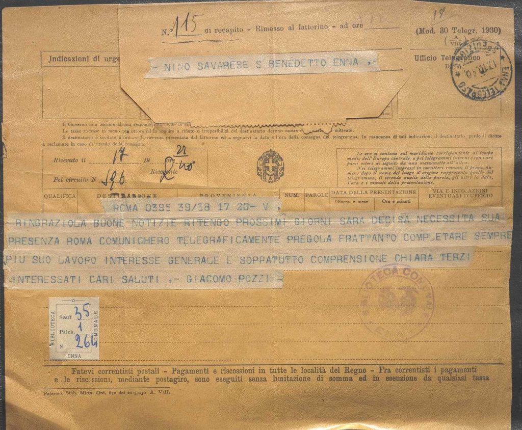 SEZ.SAV. 35.1.264 – LETTEREDOCUMENTI DI NINO SAVARESE