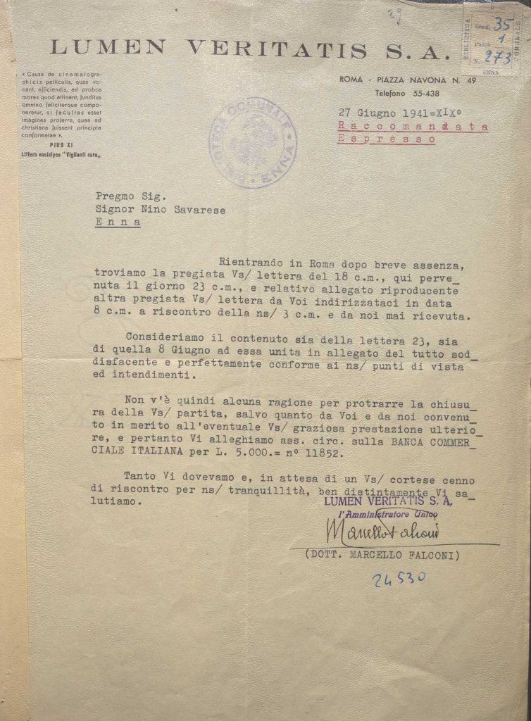 SEZ.SAV. 35.1.273 – LETTEREDOCUMENTI DI NINO SAVARESE