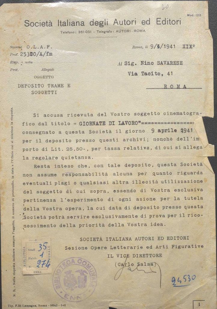 SEZ.SAV. 35.1.274 – LETTEREDOCUMENTI DI NINO SAVARESE