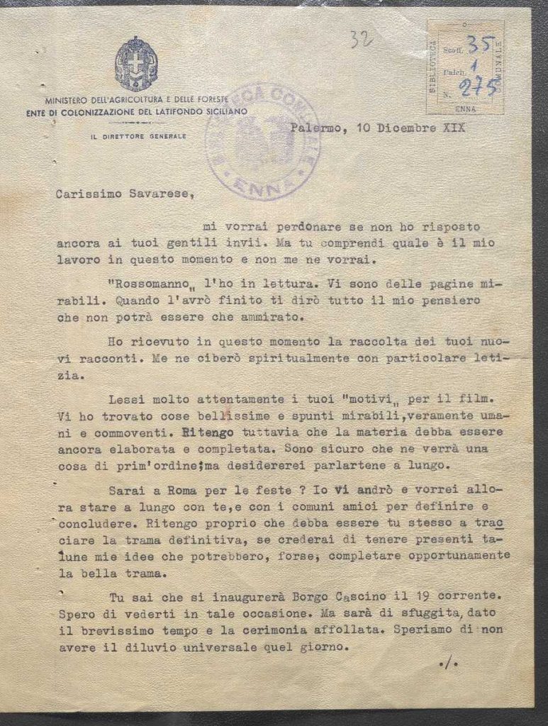 SEZ.SAV. 35.1.275 – LETTEREDOCUMENTI DI NINO SAVARESE