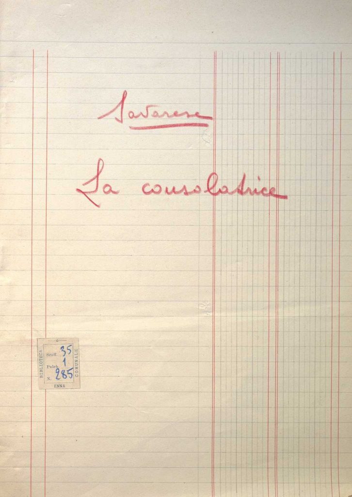 SEZ.SAV. 35.1.285 – LA CONSOLATRICE. NINO SAVARESE