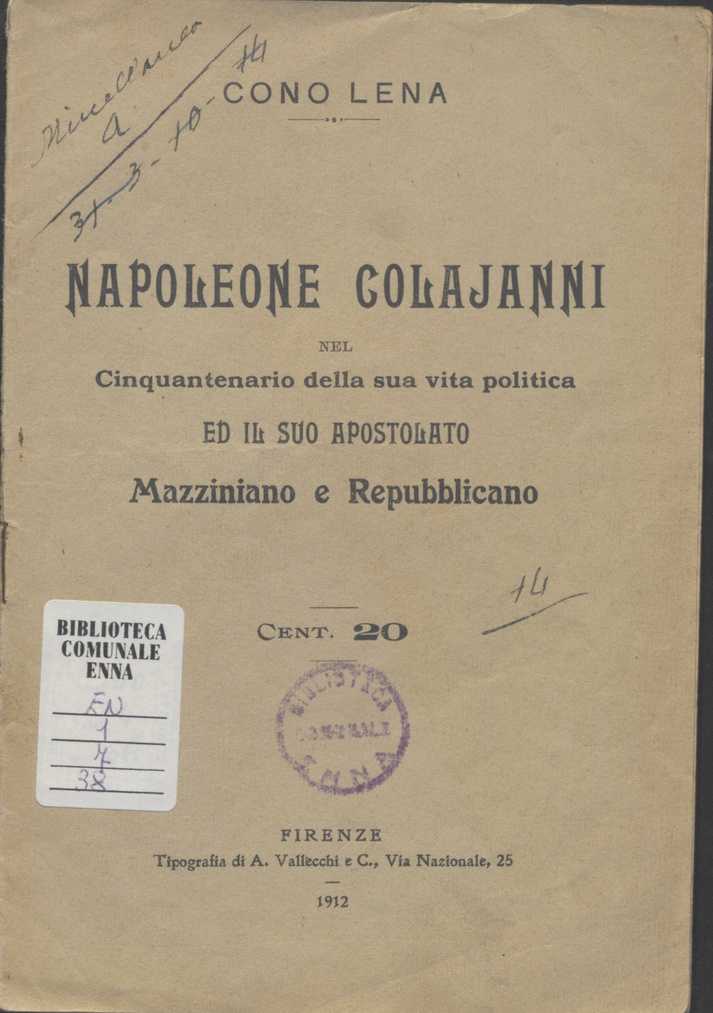 EN.1.7.38-54 – NAPOLEONE COLAJANNI, LETTERE, LIBRI, RIVISTE