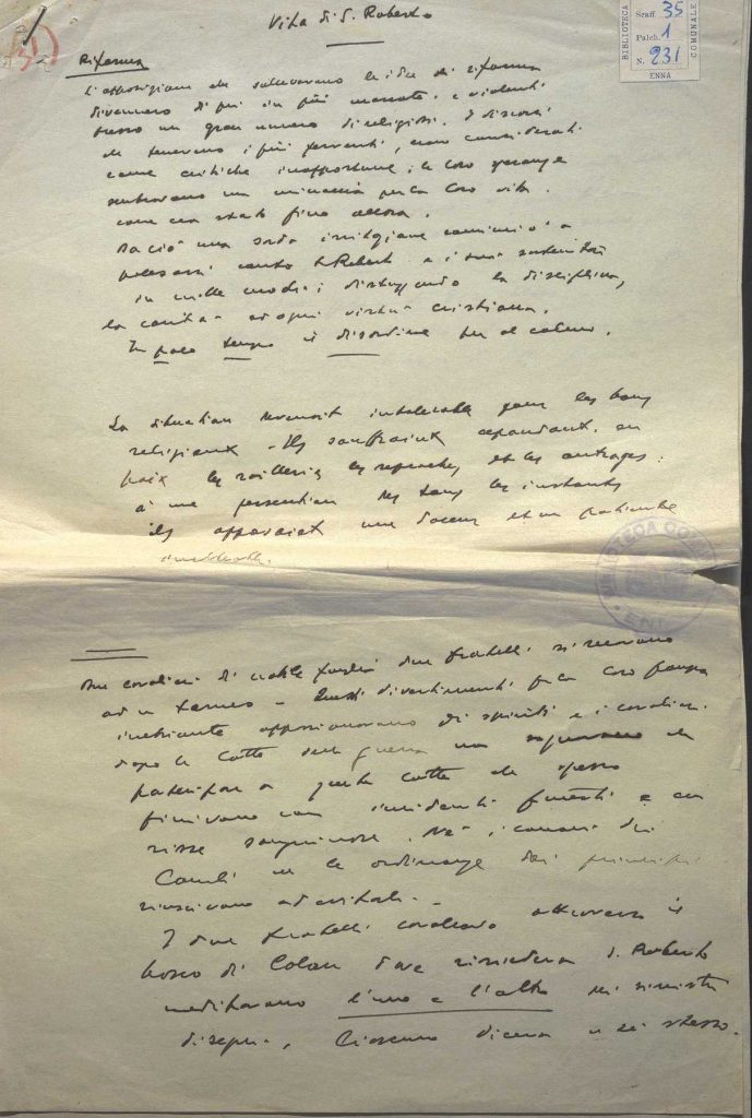 SEZ.SAV. 35.1.231 – APPUNTI SULLA VITA DI S. ROBERTO. NINO SAVARESE