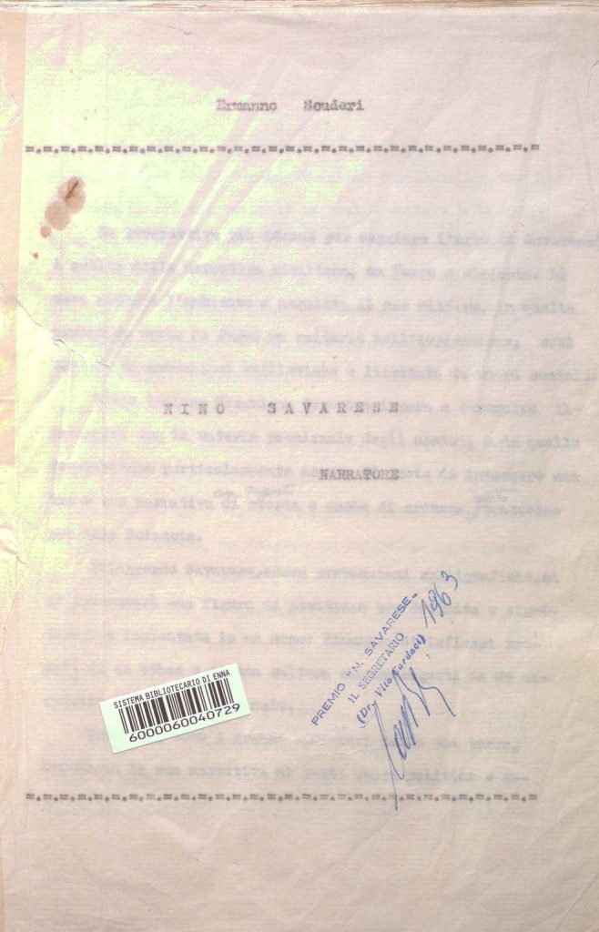 SEZ.SAV. 50BIS – NINO SAVARESE NARRATORE. ERMANNO SCUDERI