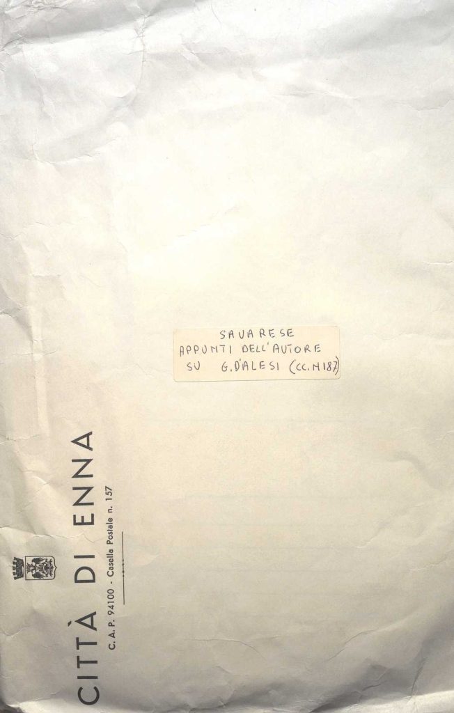 SEZ.SAV. CC.M.187 – APPUNTI STORICI SULL’AUTORE G.D’ALESI. NINO SAVARESE